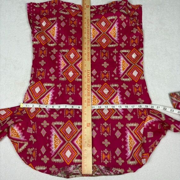 Tory Burch Tunic Top Pink Gold Beaded 3/4 Sleeve Geometric V-Neck Boho Beach 8 - Picture 8 of 8